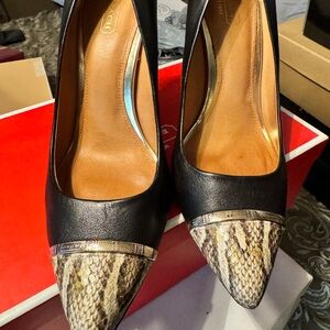 Coach Black and Tan Snakeskin Heels